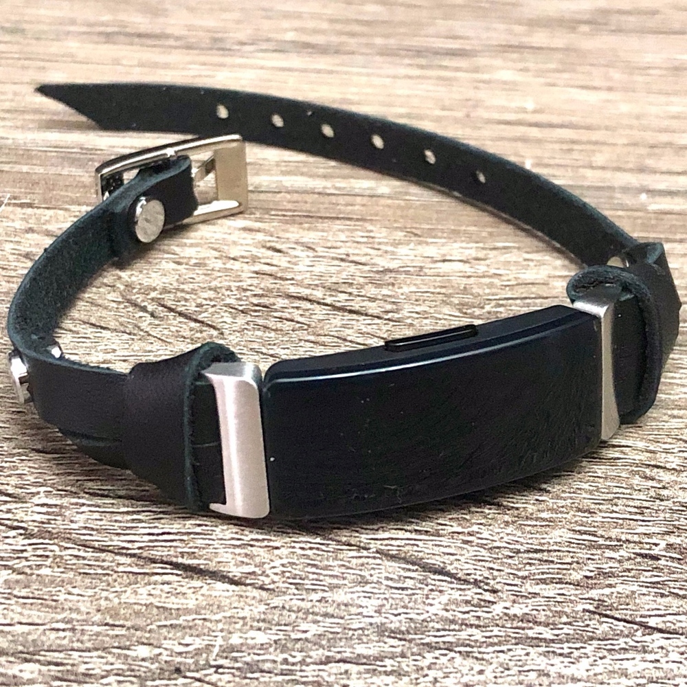 Black Leather Slim Strap Fitbit Inspire Bracelet